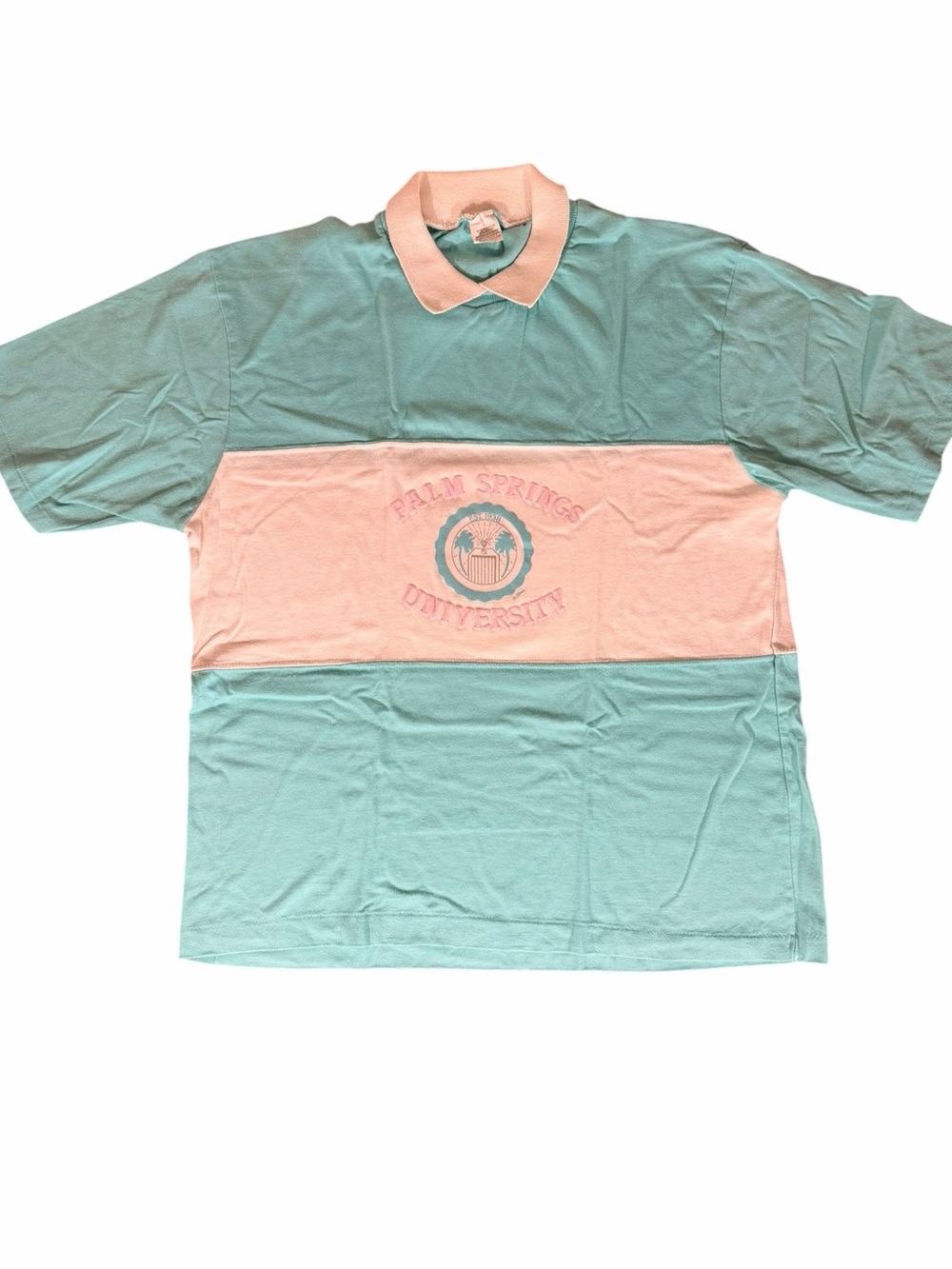 Men’s Vintage Single Stitch Bright Colorblock Polo Tee Aqua & White
